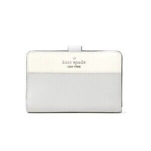 New Kate Spade Madison Medium Compact Bifold Wallet Leather Platinum Grey Multi